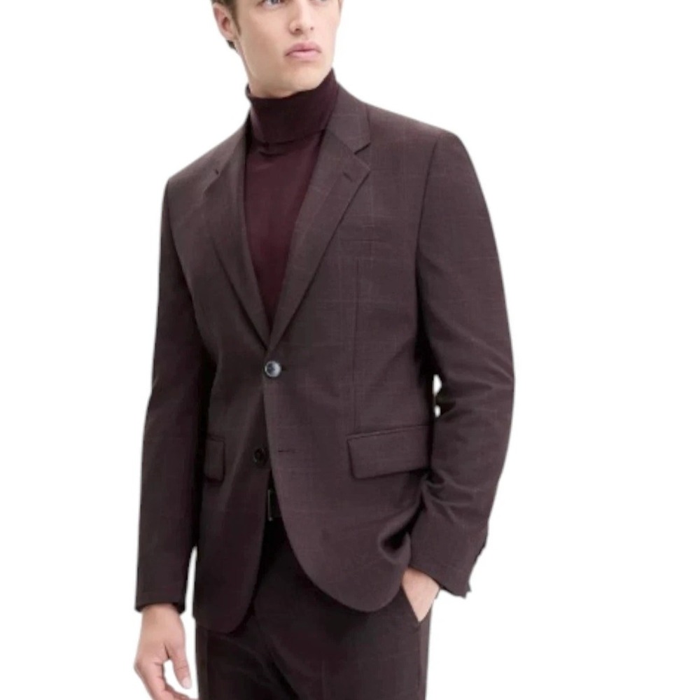 Hugo Boss Mens Modern fit Suit Jacket Blazer 40 S Burgundy Red Plaid Stretch